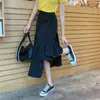 Irregular A-line Skirt Women Korean Vintage Streetwear Solid White Black Summer High-waist Stitching Pleated Long 210421