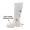 Meotina Winter Knee Botas Altas Mulheres Natural Genuíno Couro Zip Grosso Salto Alto Botas Longas Bancadas Redonda Toe Sapatos Senhora Fall 42 210608