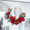 Decorative Flowers & Wreaths Metal Wreath Ring Garland Wedding Home Artificial Flower Wall Decoration Red Rose Bouquet Vintage Galand Farmho