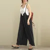 Women Overalls Wide Leg Pants Vocation Dungarees Casual Cotton Linen Jumpsuits Long Trousers Plus Size S-5XL Rompers 210419