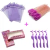 Faux cils 50pcs 4 en 1 sac d'emballage de cils en vrac brillant paillettes couleur boîte rose avec brosses et pinces à cils