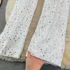 New women's high elastic waist shinny bling paillette sequined wide leg loose long pants trousers solid color