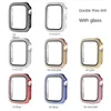 Double Row Diamond Watch Case For Apple Watch 38mm 42mm 40mm 44mm PC Integrated Tempered Glass Film Full Screen Women Protector Cover Iwatch Series 6 5 4 3 Se