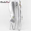 Wonderheel Ultra High Heel 18cm stiletto häl svart låsbara hänglås knä höga balett stövlar sexiga fetisch kvinnor modeskor 210907