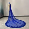 Bridal Veils Royal Blue Wedding Cathedral Long One Layer With Comb Tulle Accessories 3 4 5 Metres Veil For Brides Sequins Lace4561799