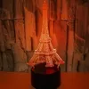 다채로운 에펠 탑 3D 야간 라이트 크리 에이 티브 비전 스테레오 Led 터치 스위치 책상 램프 그라데이션 휴일 조명 크리스마스 선물