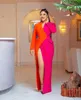 Chic Orange And Fuchsia Sheath Formal Evening Dresses For Women 2022 Color Matching Sexy Side Split V Neck Suit Dress Long Prom Party Gowns Floor Length Custom Made