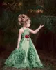 Princess Green Flower Girl Dress Halter Multilayered Ruffles Custom Made Birthday Gowns Backless Floor Length Pageant First Communion Dresses