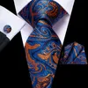 Bow Ties Hi-Tie Mavi Turuncu Paisley İpek Düğün Kravat Erkekler İçin Shandky Cufflink Set Moda Tasarımcı Hediye Kravat İş Parti