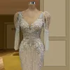 Luxe Glitter Avondjurken Kant Applicaties Pailletten Lange Mouwen Dames Prom Jurk V-hals Slechte Vloerlengte Robe de Soriee