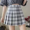 Kobiety Pleat Spódnice Lato Słodka Plaid Plaid Wysokiej Talii A-Line Ladies Mini Moda Chic Dziewczyny Krótki 210507