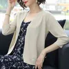 Basic Three Quarter Sleeve Bright Silk Cardigans Solid Color V-Neck Knitted Coat Female Large Size Casual Loose Women's Clothing 210522
