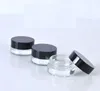 3g Traval Small cream make up Glass jar bottle with Black lids white pe pad 3cc 1/10oz cosmetic packaging SN5727