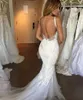 Pallas Couture 2020 Abiti da sposa da spiaggia a sirena con strascico lungo floreale in pizzo Custom Make Scollo a V Lunghezza intera Fishtail Matrimonio da sposa Go209W