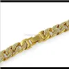Länk, SmyckenFashion Kubansk FL Rhinestone Design Double Safety Clasps Rock Hip Hop Smycken Chain Armband för män Guld Drop Leverans 2021 G4