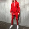 2 stück Sets Trainingsanzug Männer Marke Herbst Winter Mit Kapuze Sweatshirt + Kordelzug Hosen Männlichen Streifen Patchwork Hoodies Y0831