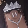 Set di gioielli di lusso in argento color cristallo da sposa con zirconi cubici, corona di diademi, orecchini, collana, perline africane
