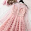 Женские летние сладкие сетки платья слоистые торт фея принцесса длинные платья оборками с длинным рукавом платье для вечеринок Vestidos 210521