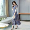 summer fashion temperament women V neck short Sleeve print chiffon casual dress Plus Size 210531