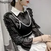 Neploe 2 Piece Set Chiffon Shirts Women Ruffles White Blouse Chic Sling Tops Femme Roupas Korean Sweet Suit Two Piece Set 95166 210422