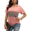 T-shirt da donna taglie forti Moda T-shirt leopardata T-shirt estiva con scollo a V manica corta da donna vintage Streetwear T-shirt casual Femme 210608