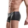 Sous-vêtements Sexy Mode Homme Noir Faux Cuir Chaîne Boxers Shorts Bulge Pénis Poche Sous-Vêtements Gay Mâle Drôle Slip Culotte