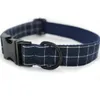 Classic Plaid Dogs Leash Collar Mörkblå Metall Spänne Hundkrafter Schnauzer Teddy Corgi Husdjur Leashs Tillbehör