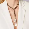 Kvinnor Temperament Long Drop Pendientes Halsband Barock sötvatten Pärlgröna pärlor utsökta handgjorda Choker -smycken 210331256D8313814