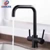 Sognare Zwarte Keukenkraan Drinkwater Filter Kraan Dual Handvat Koude 3-weg Filter Keuken Mixer Taps Torneira Cozinha 211108