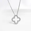 Authentic 100 925 Sterling Silver Black Red Four Leaf Clover Pendant Necklaces for Fashion Women Wedding Engagement Jewelry1381967