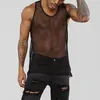 T-shirts pour hommes hommes sans manches maille Sexy réservoir ajouré résille voir à travers haut tenue de club homme Hipster discothèque gilet maillot de corps