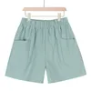 Kvinnor Sommar Shorts Casual Solid Bomull Linen Elastisk Midja Två Fickor För Flickor Mjuk Kvinna S-XXL 210524