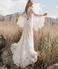 Hippie Gypsy Beach Boho Mermaid Wedding Dress With Bell Sleeves Sexy V Neck Hollow Out Bridal Gowns Lace Destination Elopement Rustic Country Robes de Mariee AL9261