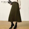 Vimly Winter Pleated Skirt For Women Fashion High Waist Solid A Line Ladies Skirts Elegant Mujer Faldas Autumn Bottoms F5009 211120