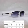 Luxe ontwerper Fashion zonnebril 20% korting op Rhinestone Peacock Wood Rimless Men Natural Buffalo Horn Oversize Square Retro Shades Oculos bril voor club