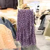 Сладкие фиолетовые печатные юбки женские корейские мода оборками Высокая талия Муджера Фалдас весна лето все совпадает Femme Jupe 210514