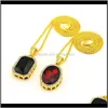 Necklaces & Pendants Drop Delivery 2021 Hip Hop Gold Plated Square Circular Color With Red Ruby Pendant Set 24" 30" Box Chain Necklace Jewelr