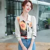 Zonnebloem bedrukte vintage blouse vrouwen Koreaanse lange mouwen blouses turn-down kraag kantoor shirts voor 10647 210512