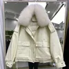 Janveny réel fourrure femme doudoune courte en vrac 90% blanc canard vers le bas manteau mode femme grande poche bouffée neige vêtements d'extérieur 211012