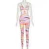 MHCMBSBS Sexy Bandage Bodycon Combinaisons Halter Tie-Dye Imprimer Femmes Costumes Sans Manches Party Beach Barboteuses 210517