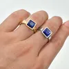 Wedding Rings Punk Style Big Square Blue Crystal För Kvinnor Rostfritt Stål Män Silver Färg Finger Smycken
