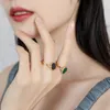 Cluster ringen Anomokay Round Green Malachite Gold Color Twee zijden verschillende vrije maat 925 zilver voor vrouwen sieradencadeau