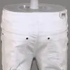 Calças de brim dos homens de verão algodão misturado branco calças casuais magro calças longas finas com impressão de spray de tinta