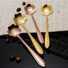 Gold Plant Flower coffee Spoon Stainless steel Cocktail Stirring dessert Ice Cream Spoons Home Bar Flatware will and sandy gift