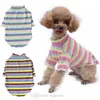 ドッグアパレル犬シャツかわいいレインボーストライプドッグジTシャツストレッチの子犬半袖Tシャツの子犬服のための小犬の服Pomeranian Pink S A114