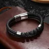 Charm Bracelets European And American Simple Leather Natural Stone Volcanic Beads Stainless Steel Titanium Bracelet Men