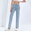 Chain Jeans For Women High Waist Hollow Out Straight Vintage Casual Blue Denim Pants Female Fashion Clothing 210521
