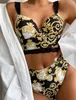 Mulheres vintage retro biquíni conjunto split swimsuit lace cinta push up swimwear cintura alta impresso banhos de banho terno verão roupa de natação