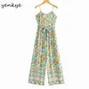 Floral Print Sexy Sling Jumpsuit Vrouwen Mouwloos met Riem Vakantie Casual Boho Romper Zomer Lange Overalls Monos Mujer 210430