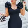セクシーな女性の黒いドレスボディコンoネックフリルパーティーノースリーブスリムヴェスティド祝うイベントナイトタイトアフリカプラスサイズファッション210416